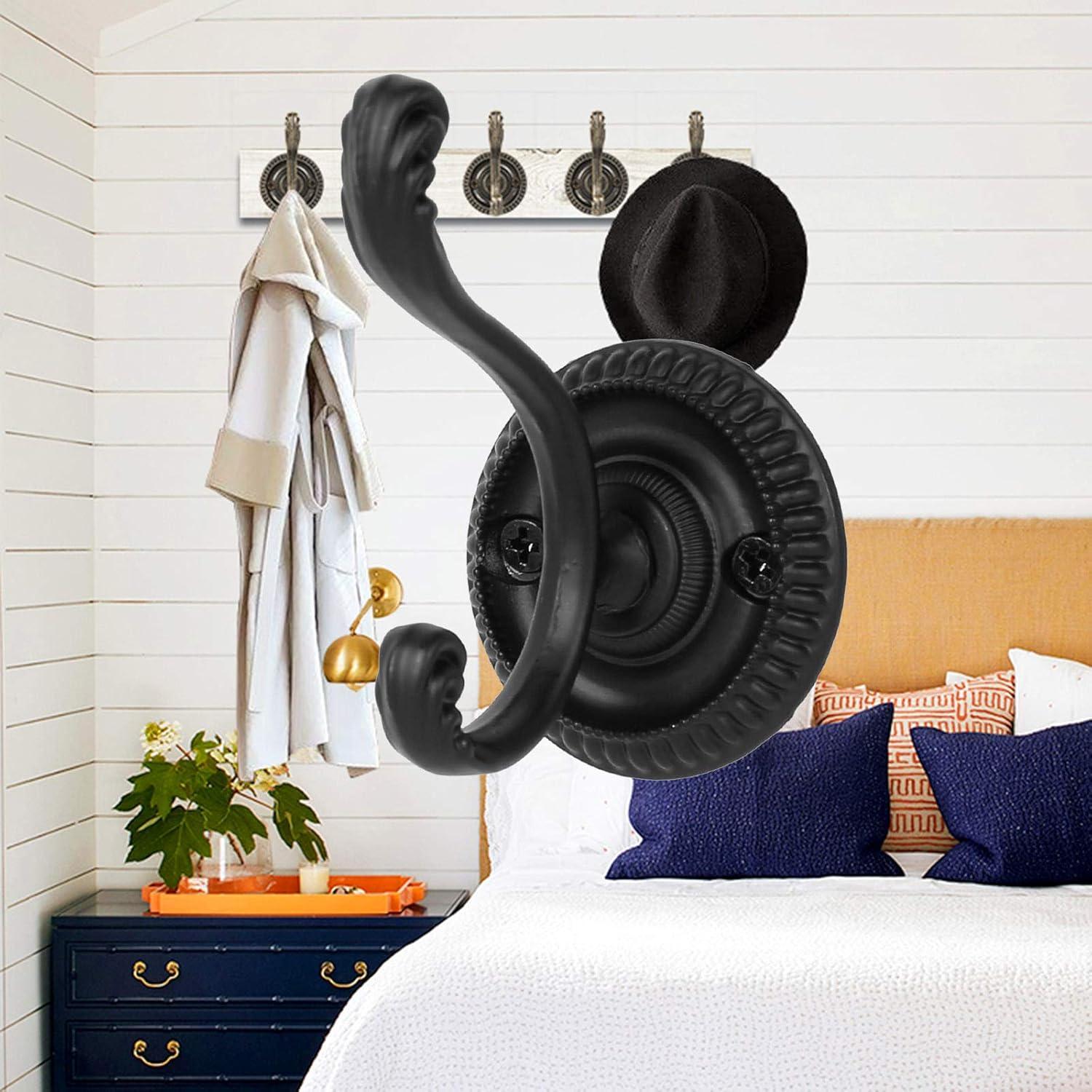 6er Set Vintage Wandhaken Schwarz inkl. Nägel - Retro Huthaken