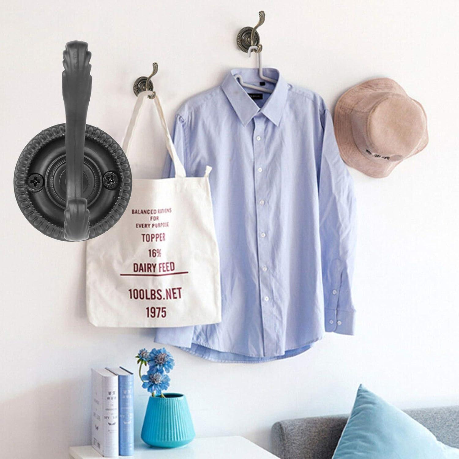 6er Set Vintage Kleiderhaken für Garderobe und Wand - Schwarz