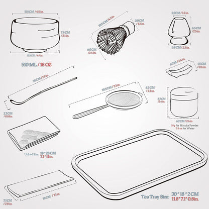 Matcha Teeservice Japanisches Set Bambus Schneebesen Schale Sieb O5 10-tlg