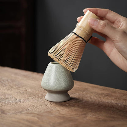 Japanisches Matcha-Teeset mit Bambus-Schneebesen, Löffel, Halter - 10