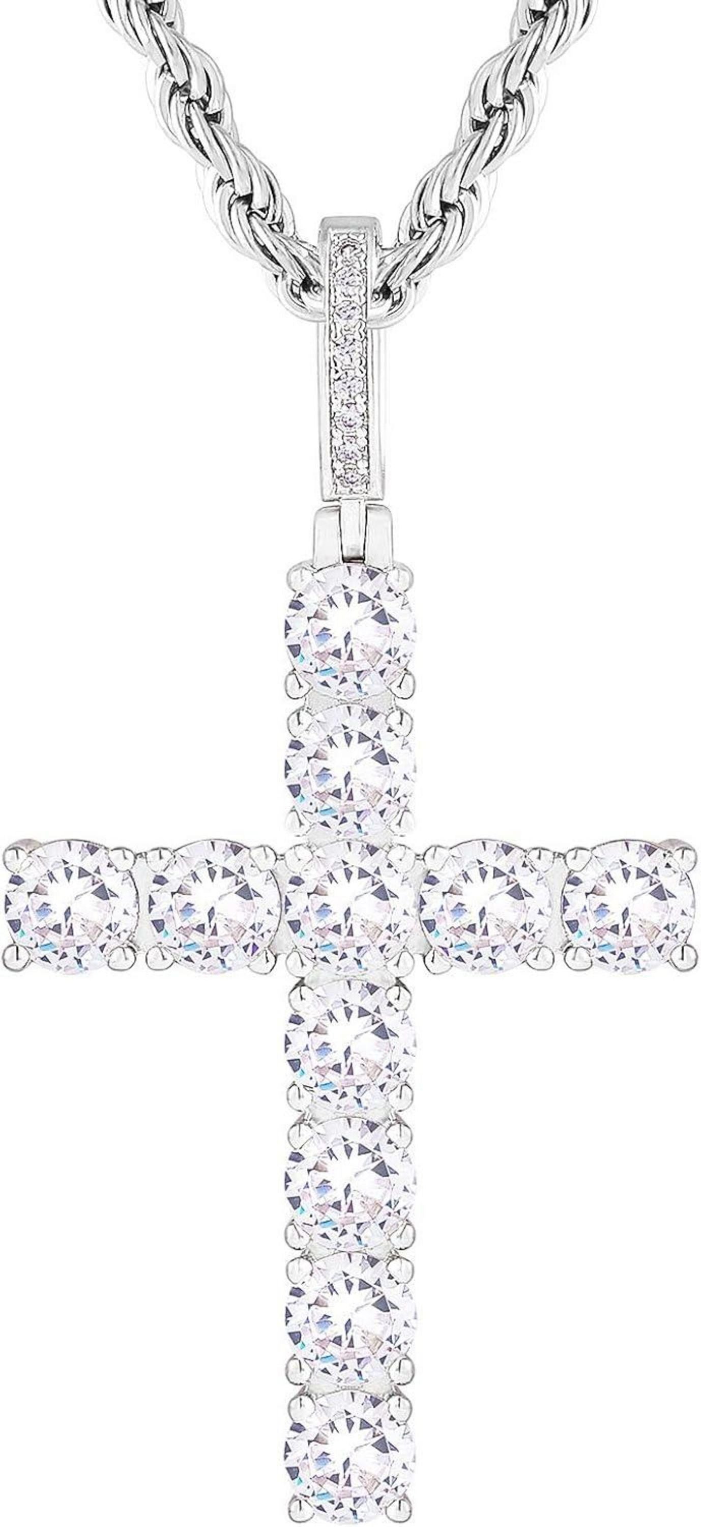 Zirkonia Kreuz Anhänger 14K Gold/Weißgold plattiert 2.5mm 56cm