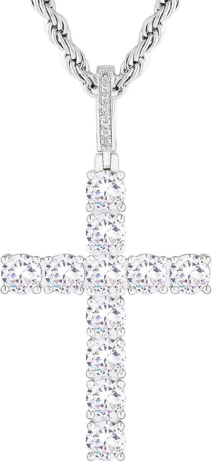 Zirkonia Kreuz Anhänger 14K Gold/Weißgold plattiert 2.5mm 56cm
