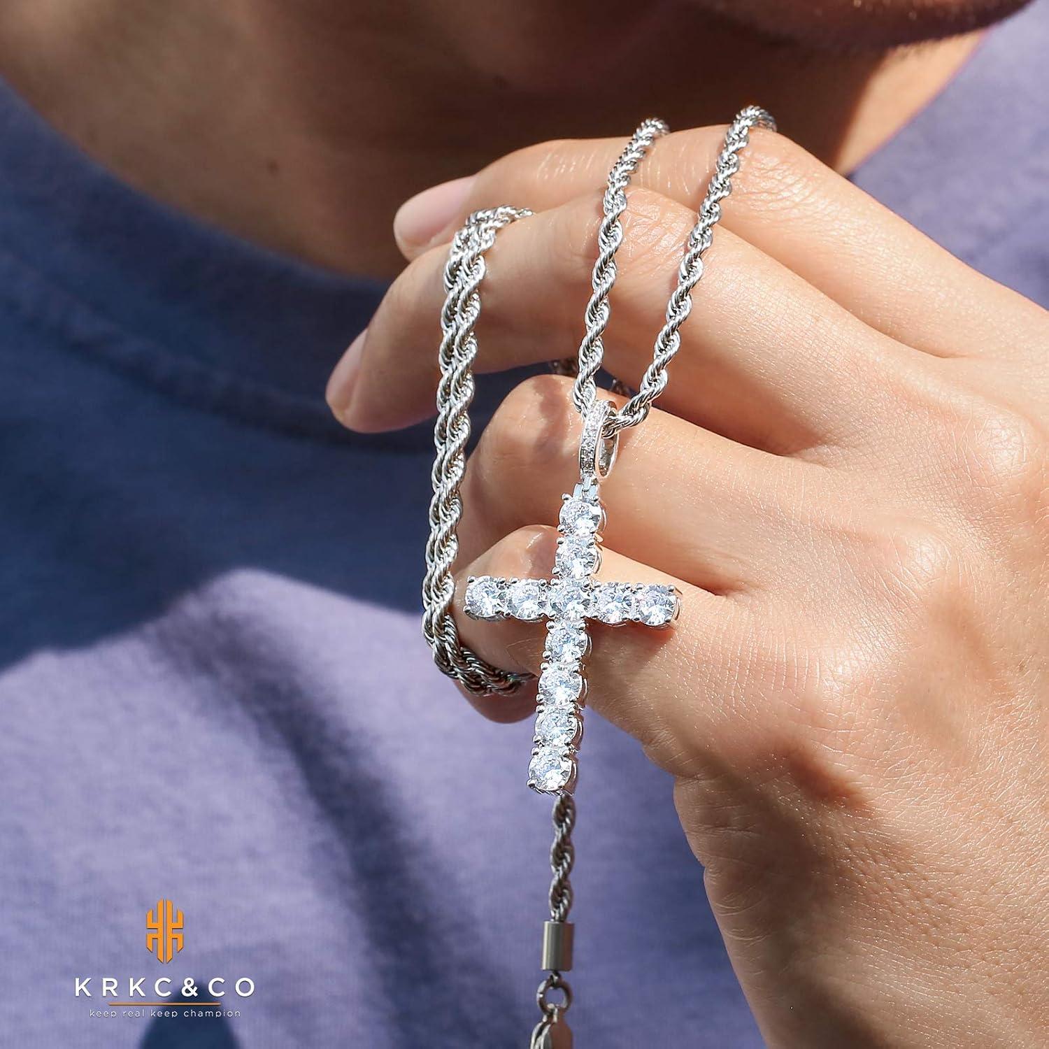 Zirkonia Kreuz Anhänger 14K Gold/Weißgold plattiert 2.5mm 56cm