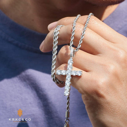 Zirkonia Kreuz Anhänger 14K Gold/Weißgold plattiert 2.5mm 56cm