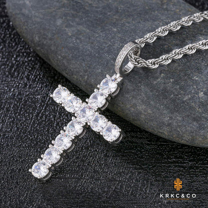 Zirkonia Kreuzkette 14K Gold/Weißgold plattiert Iced Out Anhänger 2,5mm 56cm