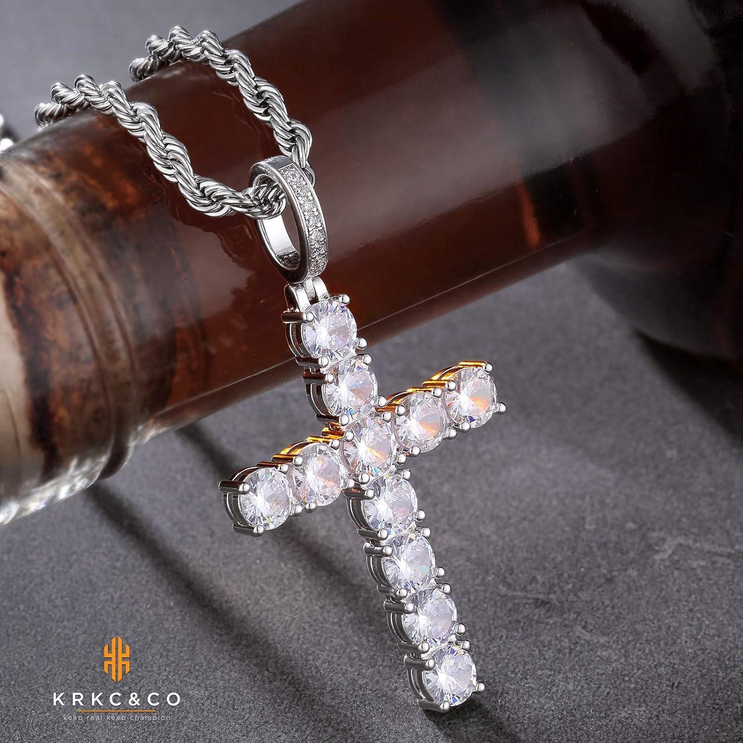 Zirkonia Kreuz Kette 14K Gold plattiert Iced Out Anhänger 41/46/51/56cm