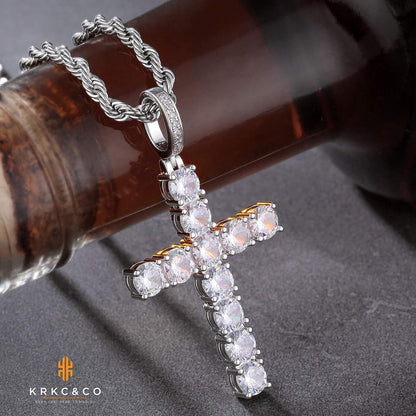 Zirkonia Kreuz Kette 14K Gold plattiert Iced Out Anhänger 41/46/51/56cm