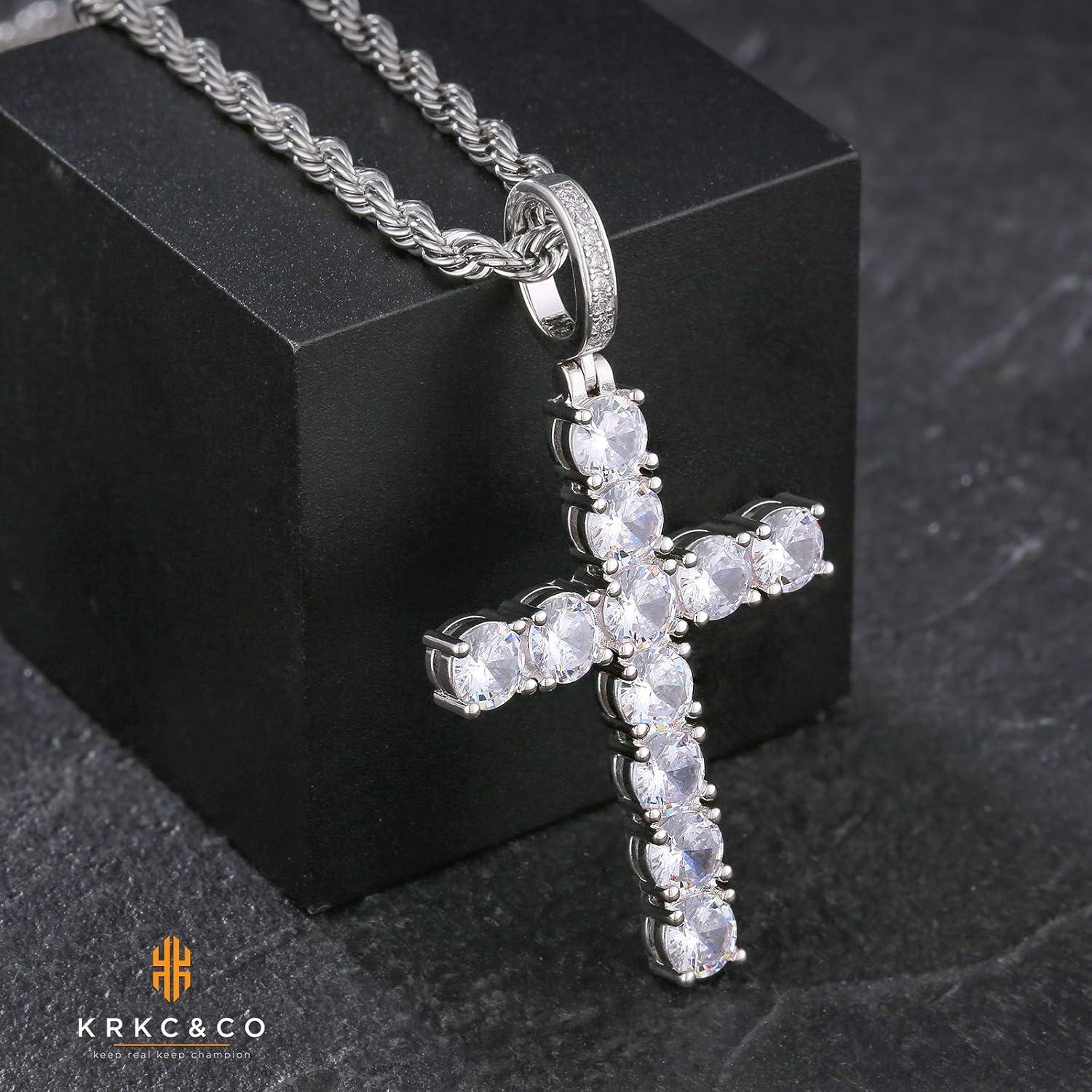 Zirkonia Kreuzkette 14K Gold/Weißgold plattiert Iced Out Anhänger 2,5mm 56cm