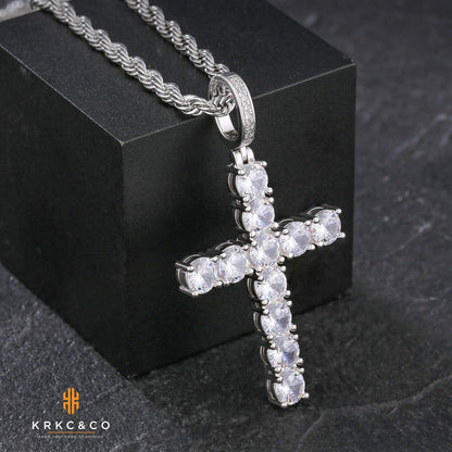 Zirkonia Kreuzkette 14K Gold/Weißgold plattiert Iced Out Anhänger 2,5mm 56cm