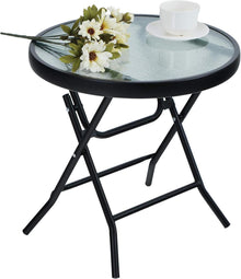 Klappbarer Beistelltisch Glas Metall Gartentisch wetterfest