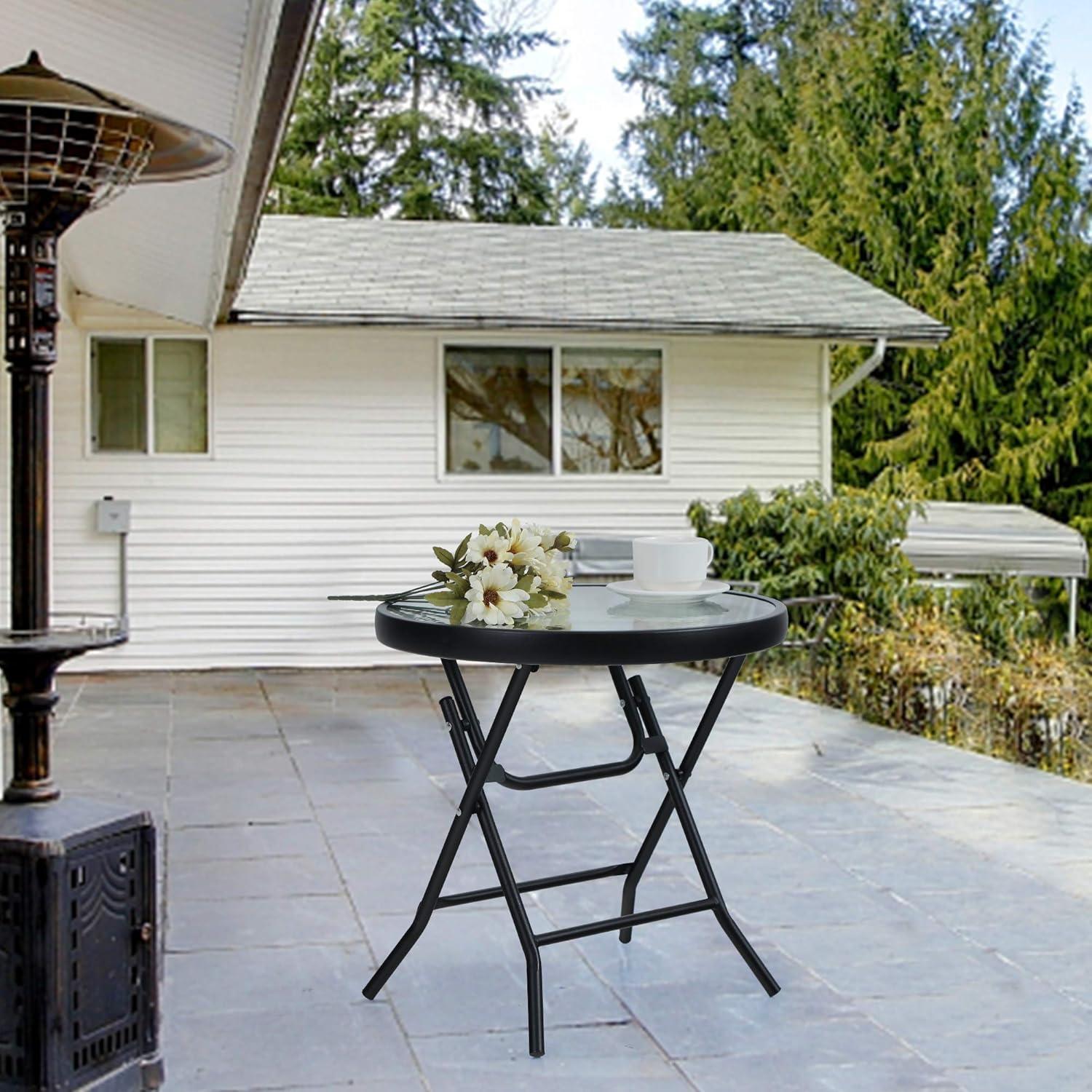 Gartentisch Glas Metall Klappbar Balkontisch Wetterfest PHI VILLA