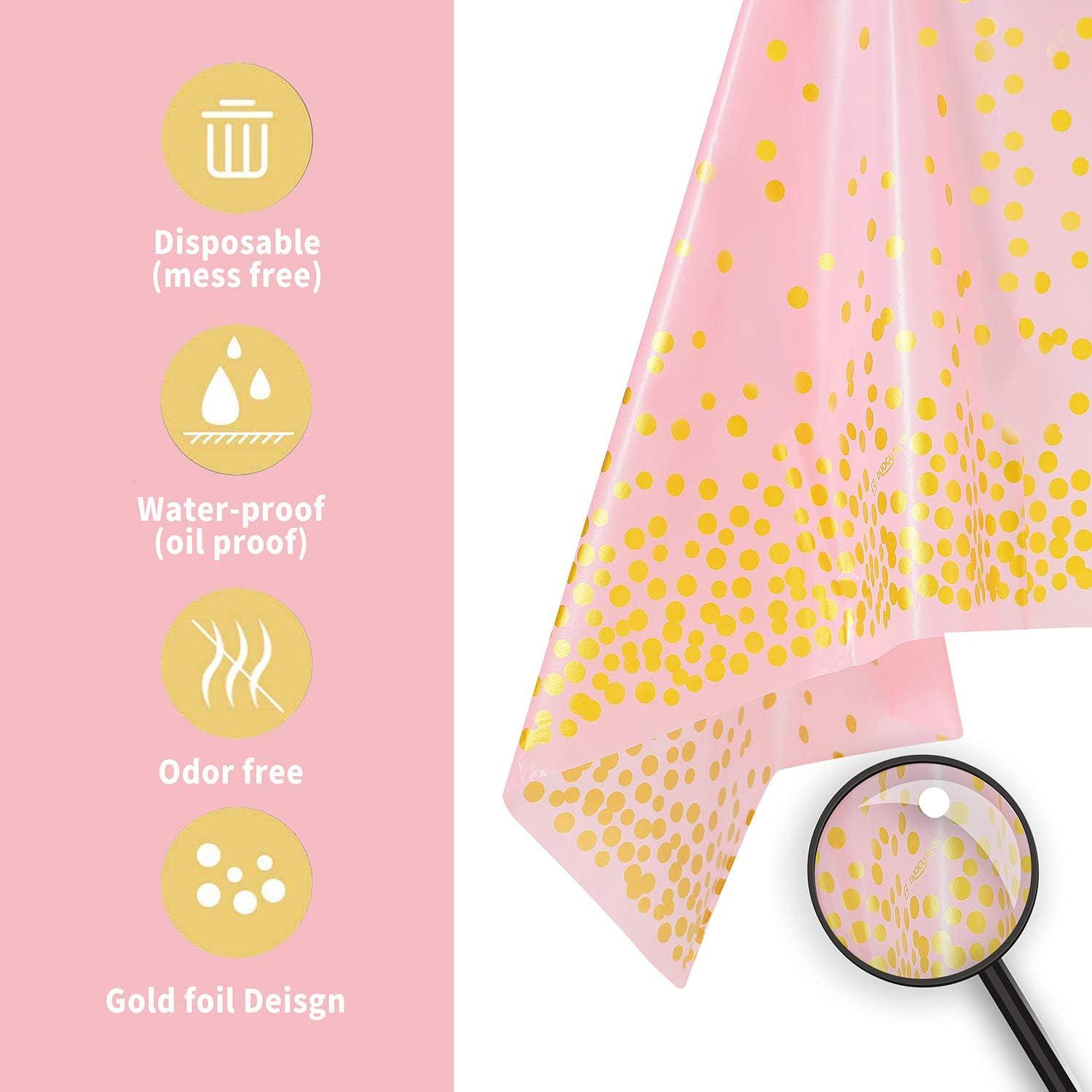 Rosa Gold Party Tischdecke für Rechteck Tisch, Gold Dot