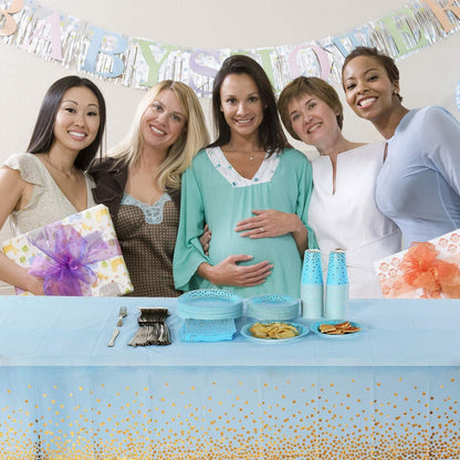 Party Tischdecke Blau Gold 137cm x 274cm 2 Stück Baby Shower