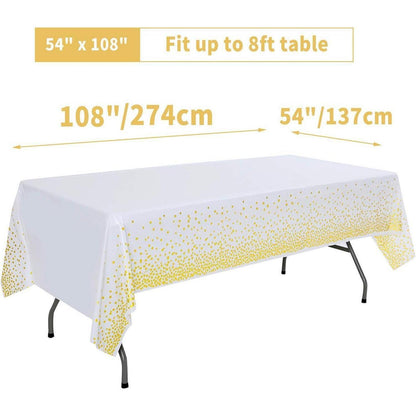 2er Set Weiß Gold Party Tischdecke Rechteck Tisch 137x274cm