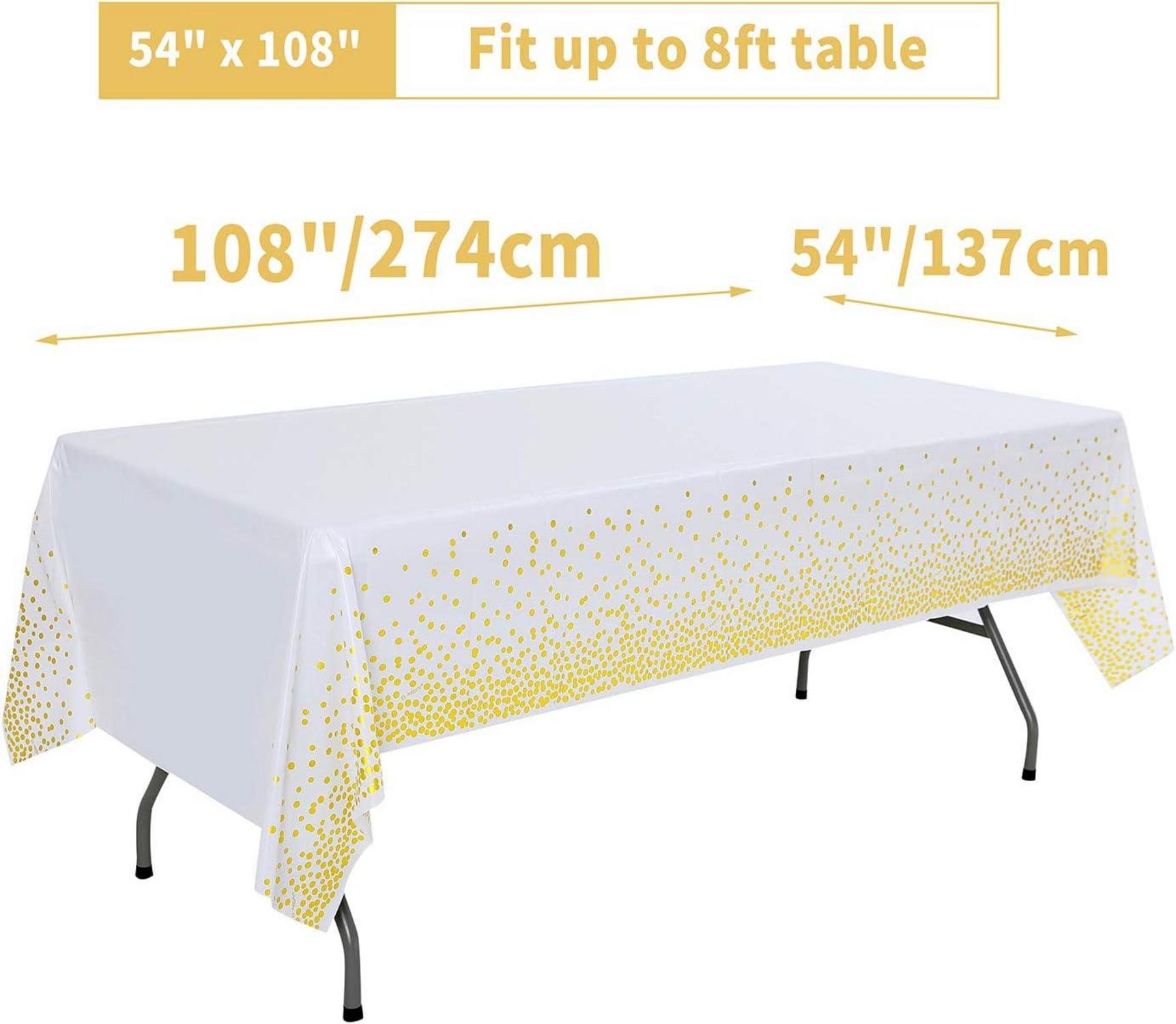 2 Stück Weiße Gold Punkte Party Tischdecke 137 cm x 274 cm
