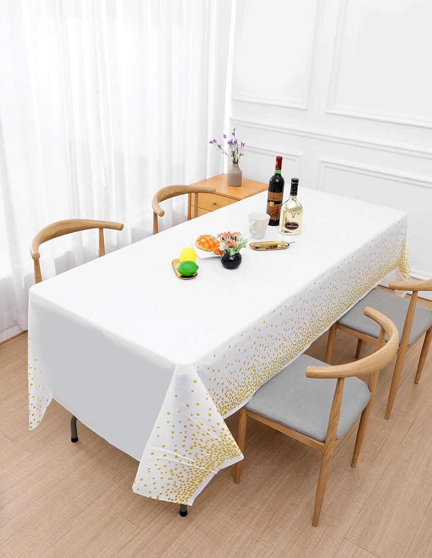 2er Set Weiße/Goldene Party Tischdecken Rechteck Tisch, Gold Dot Geburtstag