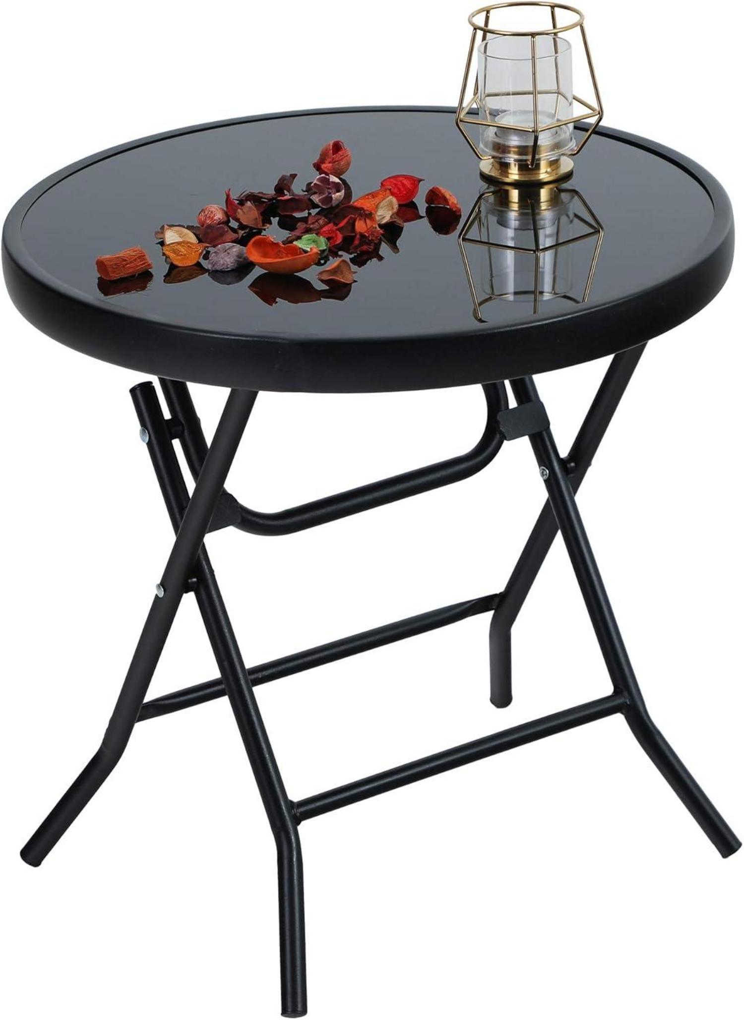 Kleiner Klappbarer Gartentisch Glas Metall 48 cm Wetterfest