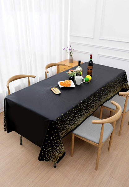 2er Set Schwarz Gold Party Tischdecke 137x274cm, Rechteckig, Geburtstag Hochzeit
