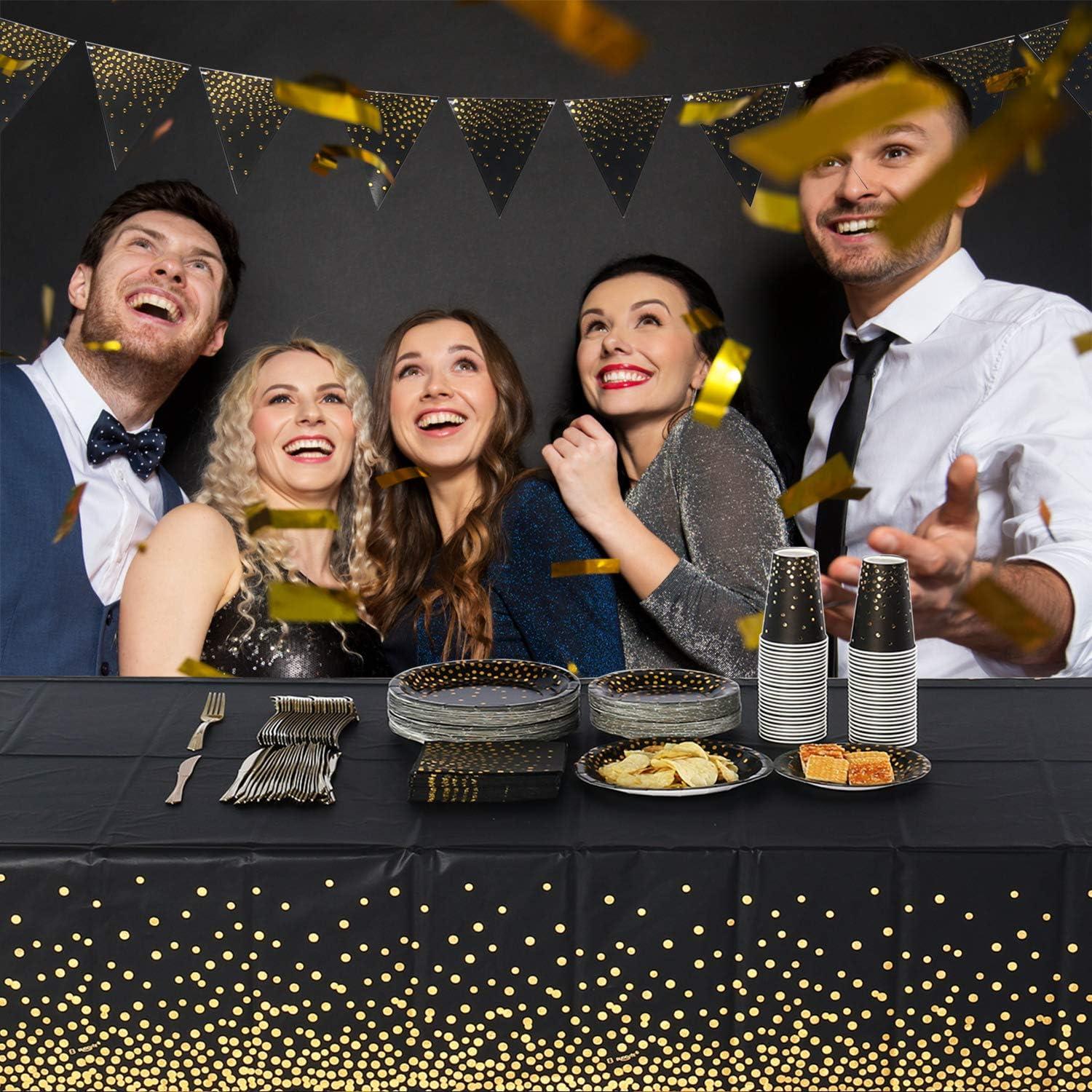 Schwarze Gold Dot Party Tischdecke 137x274cm, 2er Set