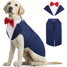 Hund Smoking Anzug mit Bandana & Fliege, Blau, S-XXL