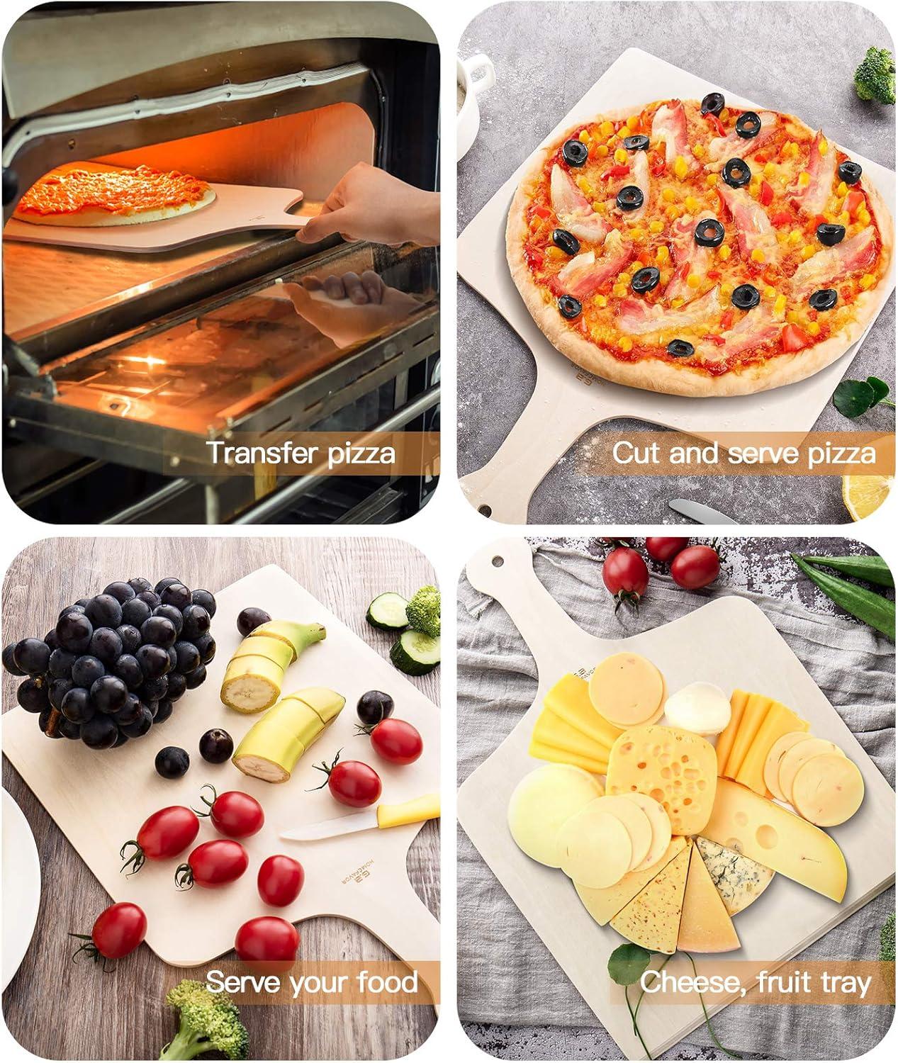 Pizzaschieber Holz 42x30cm, Pizzaschaufel Flammkuchenbrett 3er Set