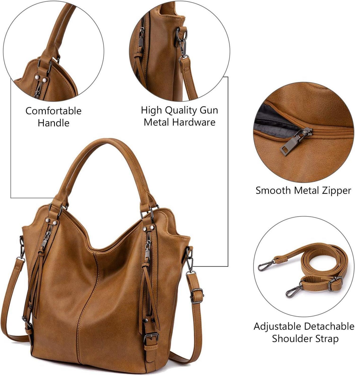 Damen Handtaschen Set 2-teilig Hellbraun Leder Shopper Hobo