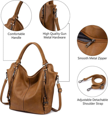 Damen Handtaschen Set 2-teilig Hellbraun Leder Shopper Hobo