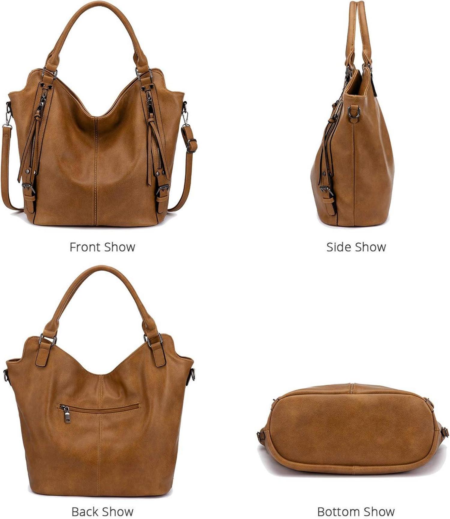 Damen Handtaschen Set Groß Shopper Leder Schulter Umhängetasche 2-teilig Braun