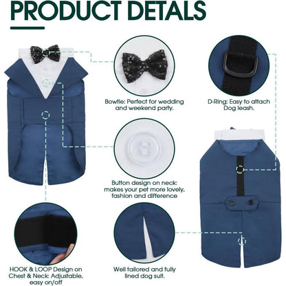 Kuoser Hund Smoking Anzug Bandana Set Blau S-XXL