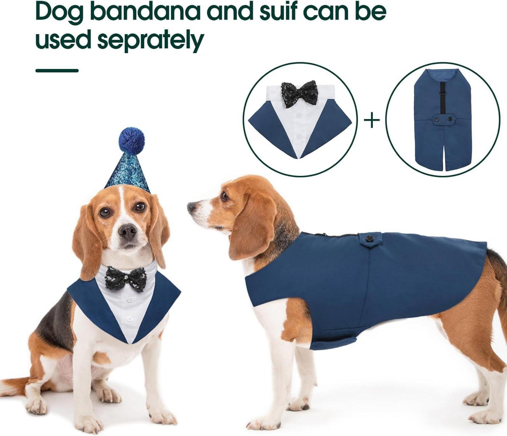 Hunde Smoking Anzug Bandana Set Hund Kostüm Shirt Blau