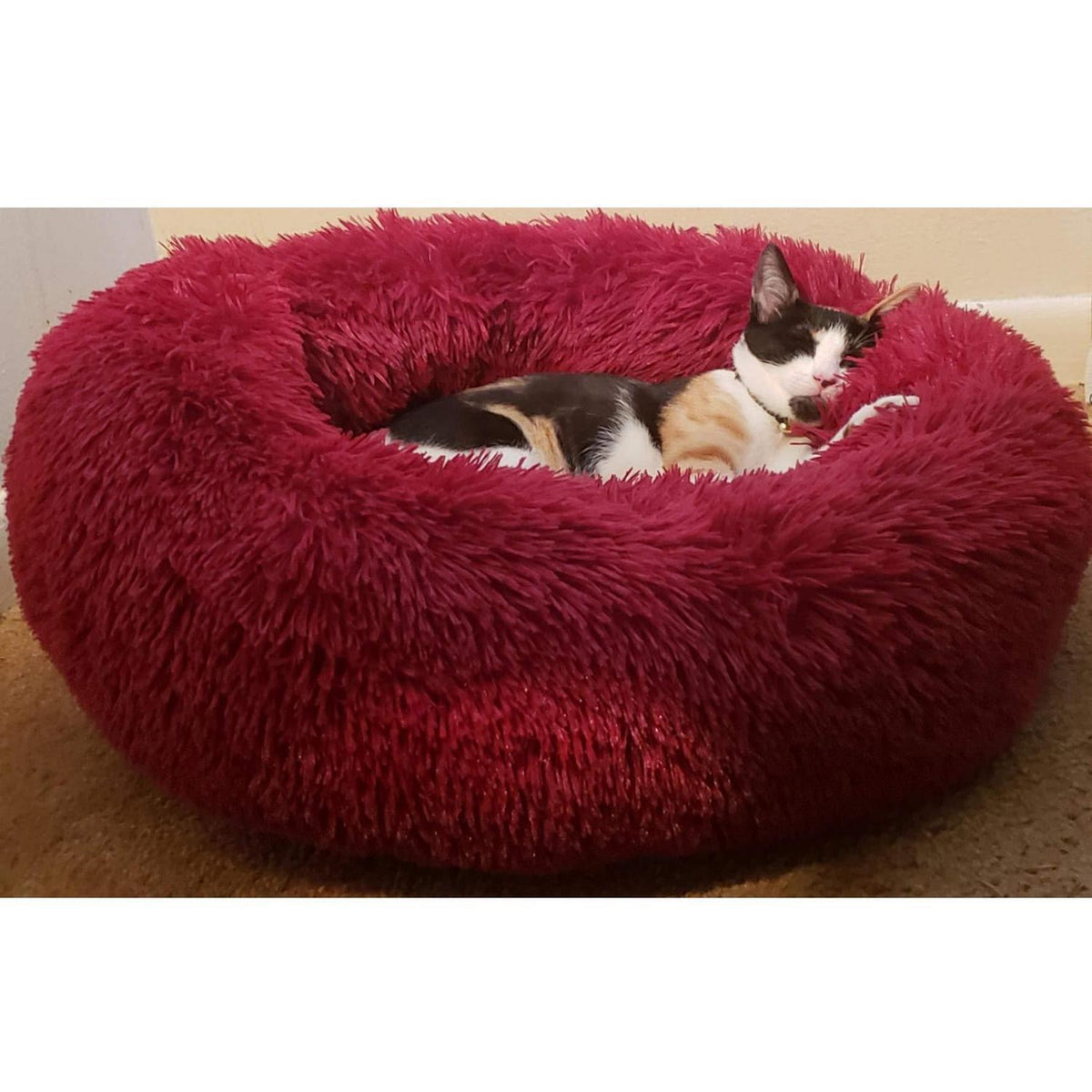 Flauschiges Hundebett Rund – Rotwein, Ø 120cm