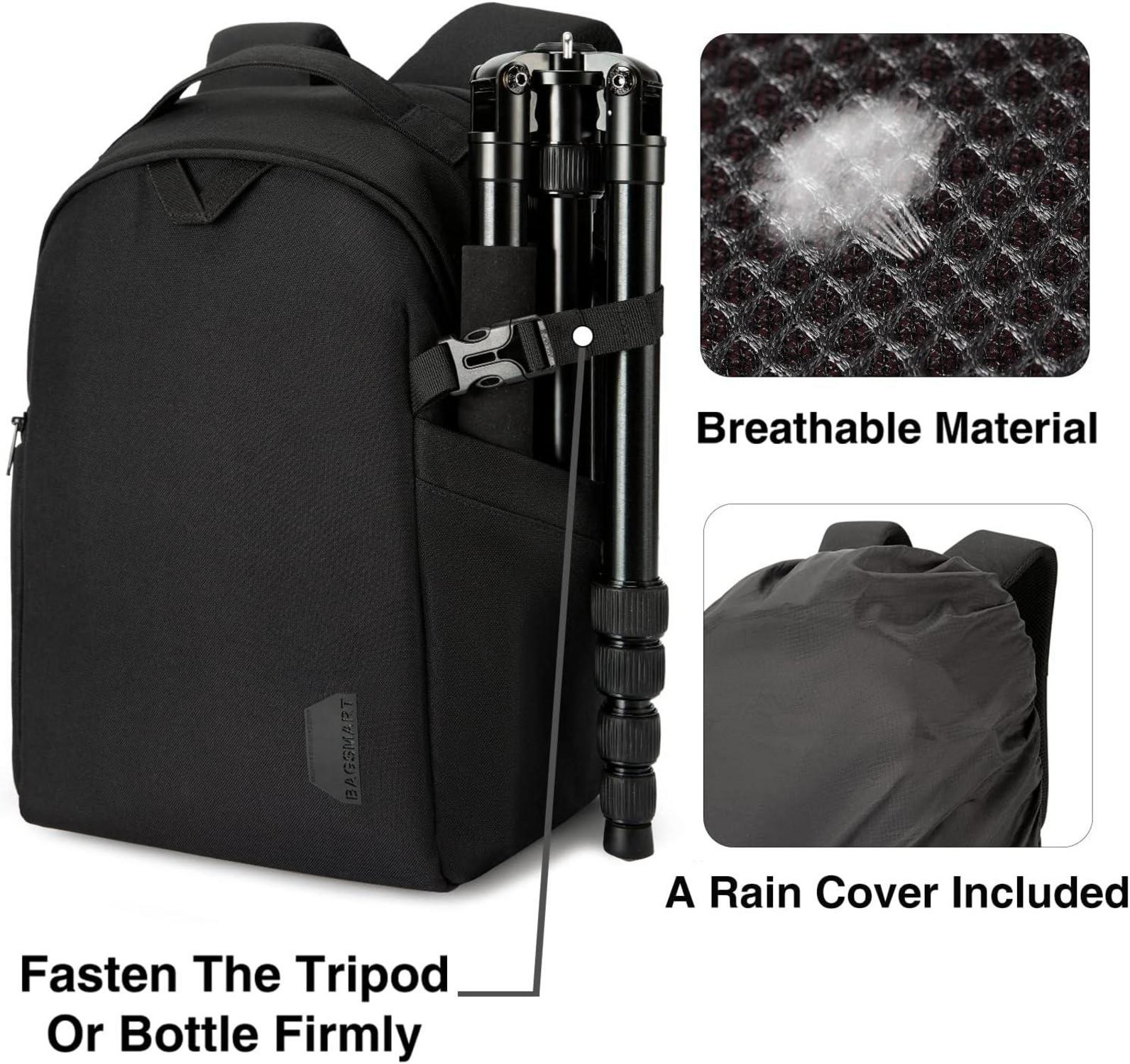 Bagsmart Kamerarucksack 13,3-Zoll Laptop Schwarz Mittel