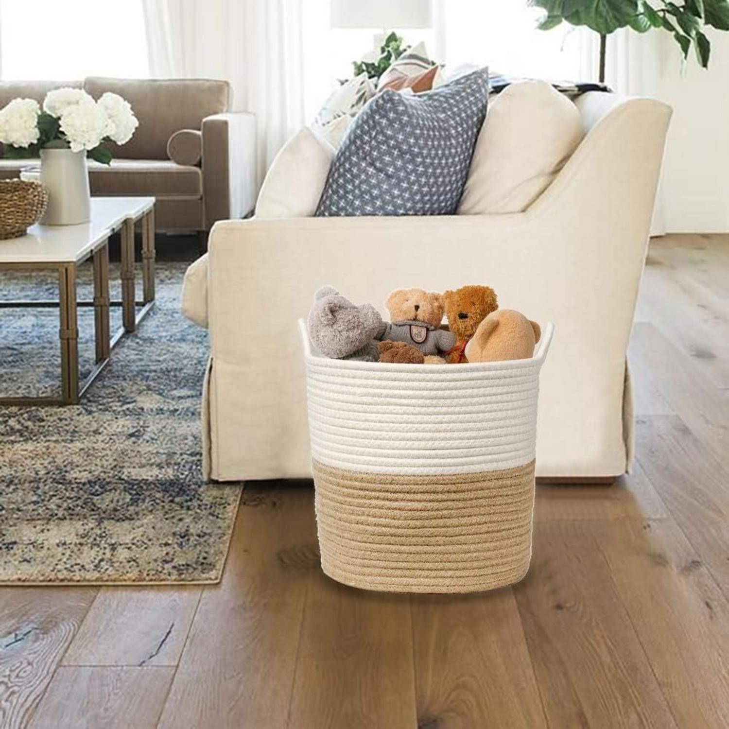 Großer Baumwolle Seil Wäschekorb 28x28CM Geflochten Braun