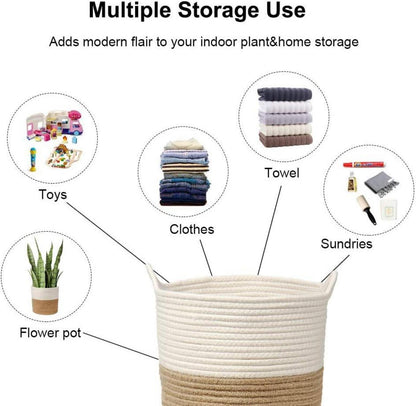 Wäschekorb aus Baumwollseil geflochten mit Griff, 30x30cm Braun