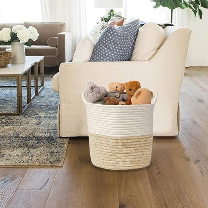 Großer Baumwoll Wäschekorb Seil Aufbewahrungskorb 30x30cm Weizen