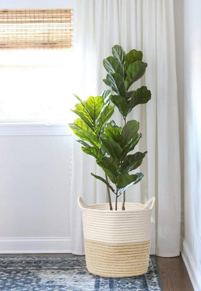 Wäschekorb Baumwolle Seil Geflochten Griff Kinderzimmer 30x30CM Weizen