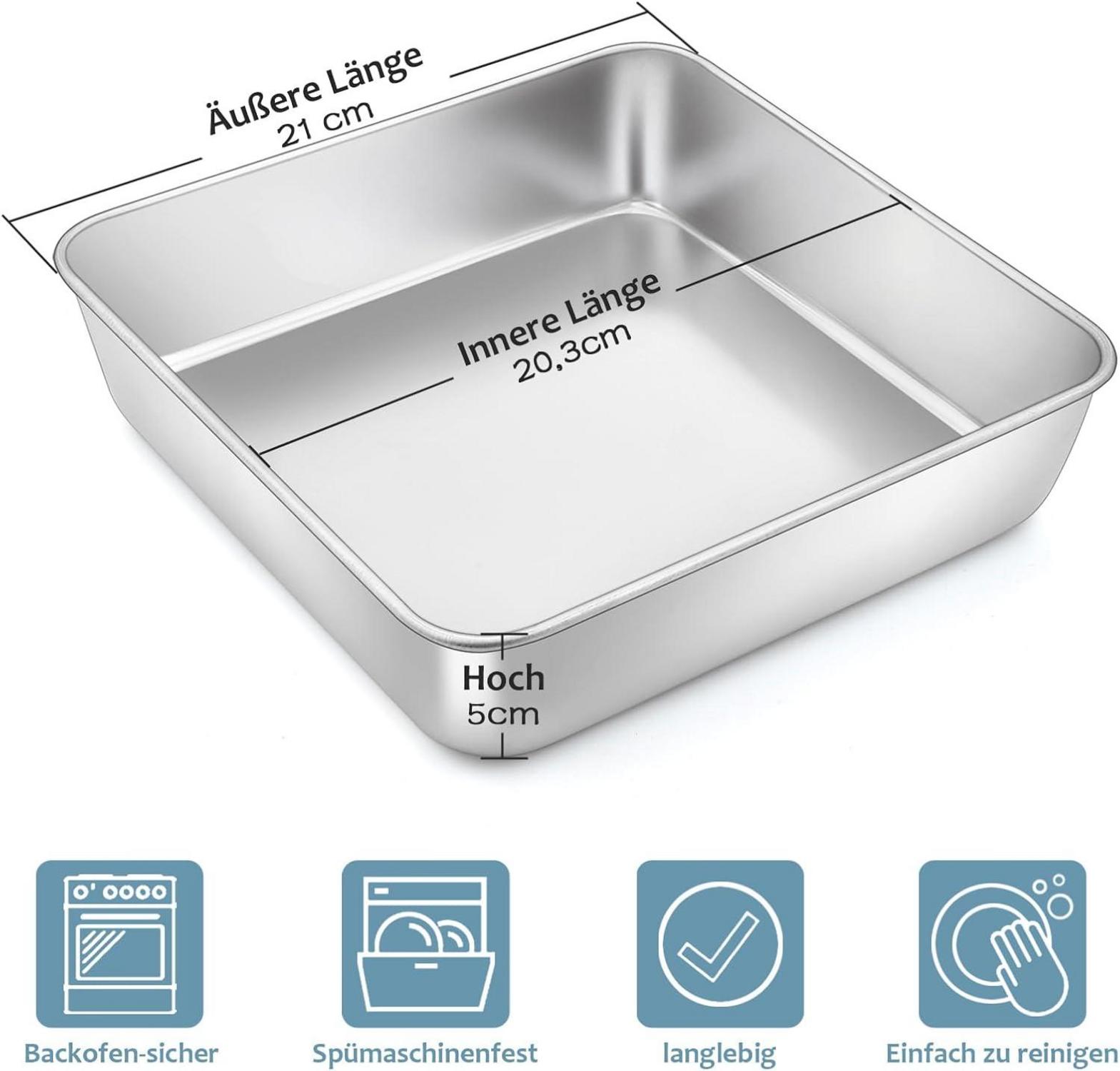 Quadratische Kuchenform Edelstahl Backform 2er-Set 21x21x5cm