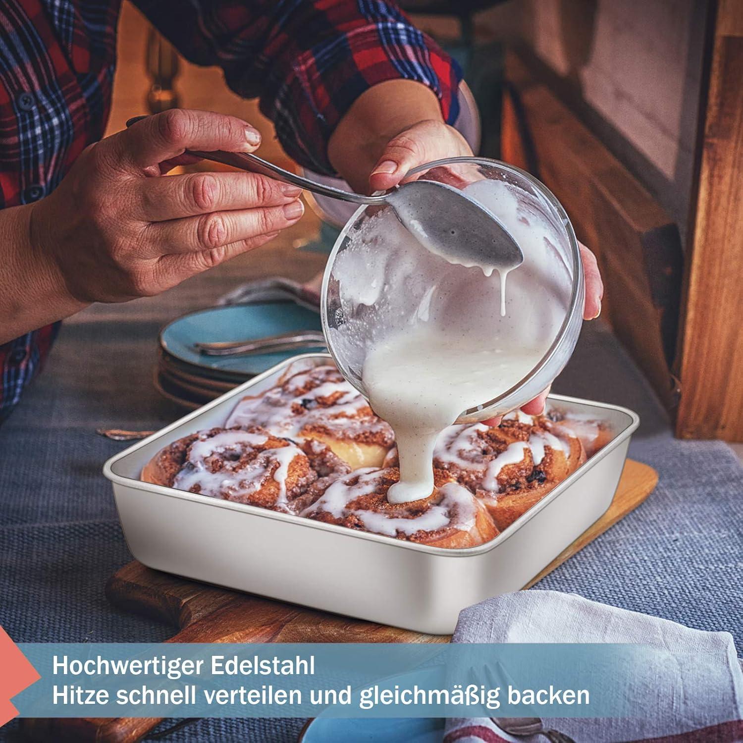 Homikit Edelstahl Eckige Backform Set 21x21x5cm 2er-Set