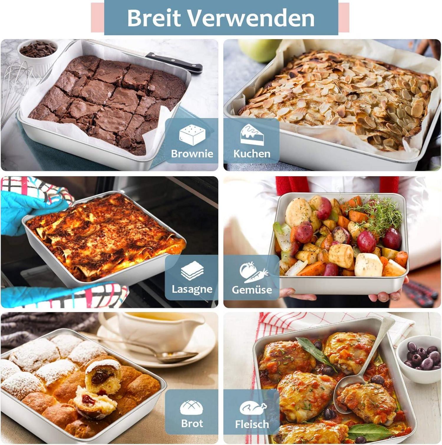Homikit Quadratische Backform Set Edelstahl 21x21x5 cm für Kuchen Brownie