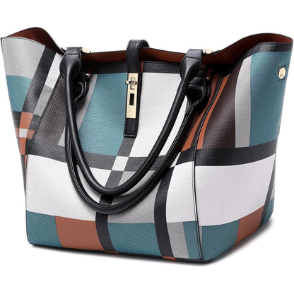 Große Shopper Tasche Damen mit Henkel und Schulterriemen in Lederoptik