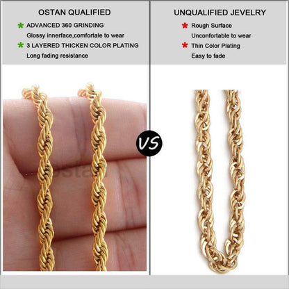 Herren Damen Edelstahl Halskette Verdrehte Seilkette 2-5mm 45-80cm Gold