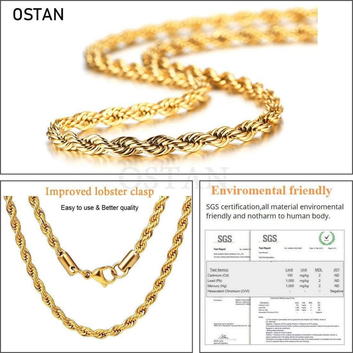 Herren Damen Halskette Edelstahl Seilkette 2-5mm 45-80cm Gold