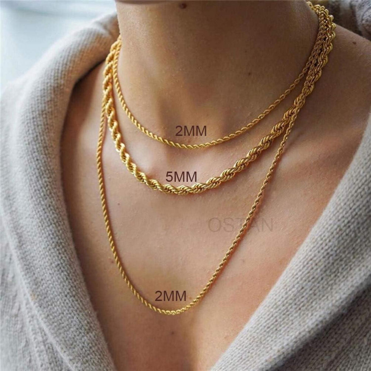 Herren Damen Halskette Edelstahl Seilkette 2-5mm 45-80cm Gold