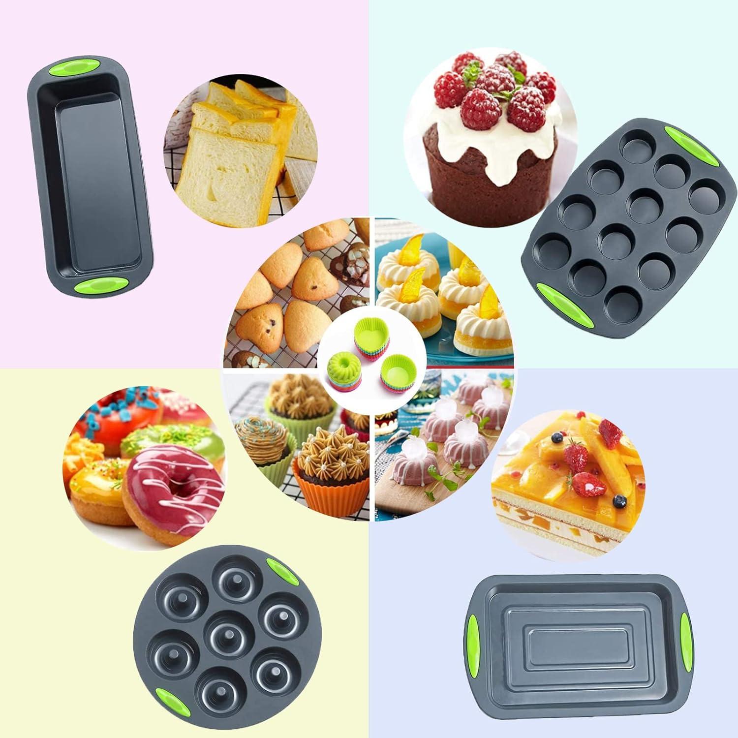 Silikon Backform Set Kuchen Brot Donut Muffinform Pizzablech Cupcakes 5er Set