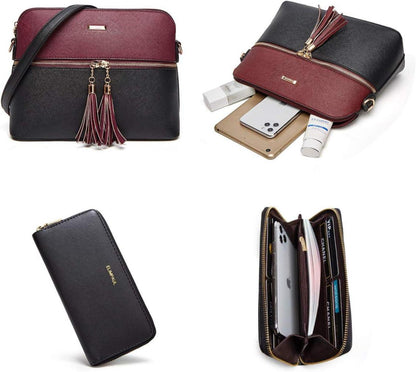 Damen Handtasche Tote Shopper Groß Schultertasche Schwarz-wein