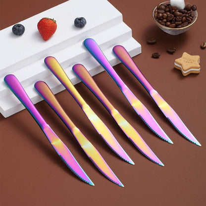 Steakmesser Set 8tlg Regenbogen Edelstahl Scharf Besteck