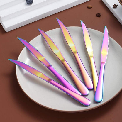 Steakmesser Set 8tlg Regenbogen Edelstahl Scharf Besteck
