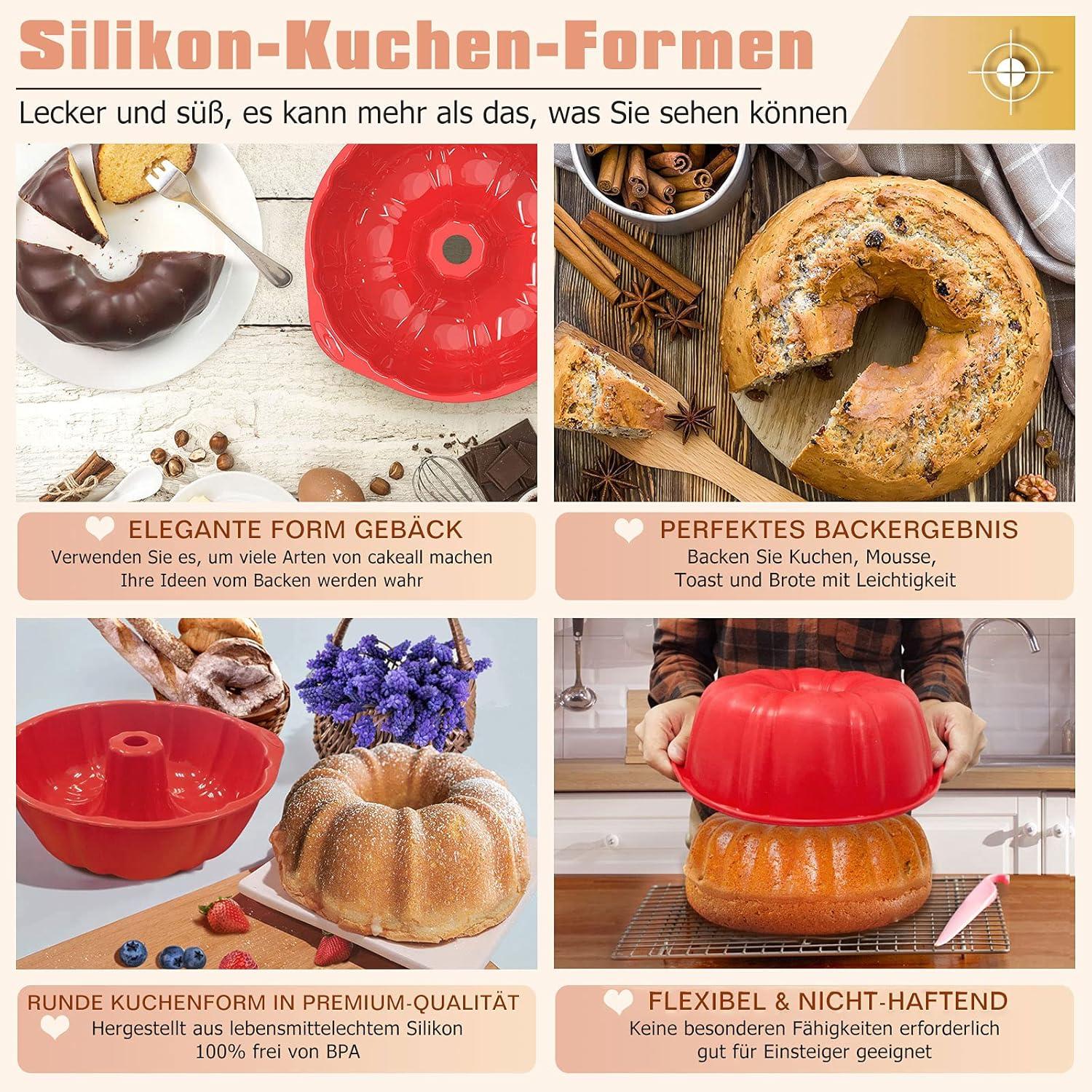 Gugelhupfform Silikon Backform Antihaft 23 cm Groß Kuchenform Rund