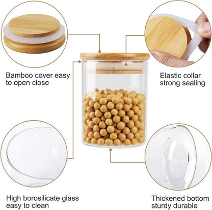 Gewürzdosen Glas 12er Set 200ml mit Bambusdeckel und Aufkleber