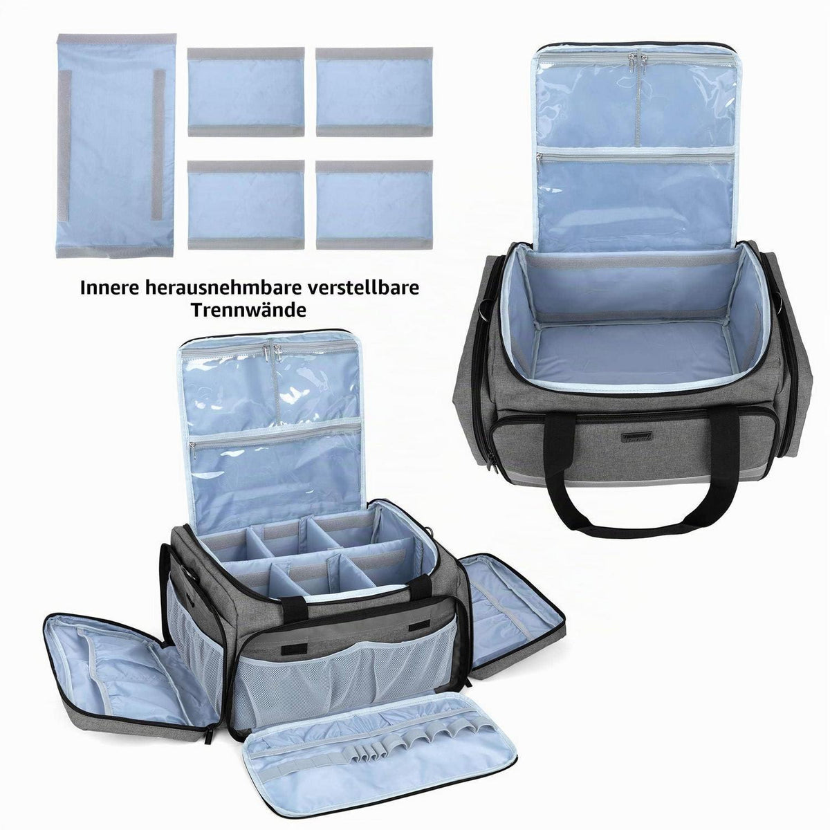 Erste Hilfe Tasche mit Trennwänden & Rutschfestem Boden Grau